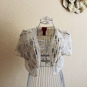 Anthropologie style beaded cream shrug.